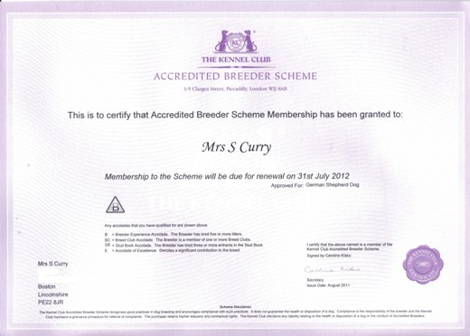 kc accredited breeder scheme certificate 2011