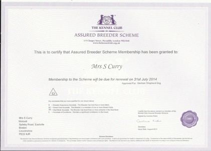 kc assured breeder certificate